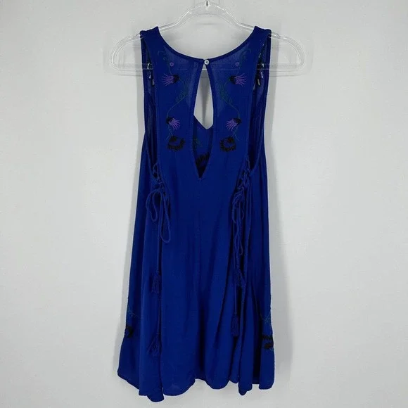 Free People Adelaide Embroidered Shift Mini Dress Ocean Blue Size XS - Picture 5 of 12